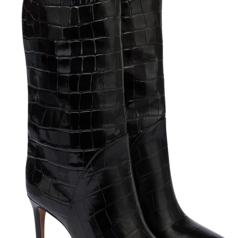 Chic Black Croc-Embossed Heeled Boots